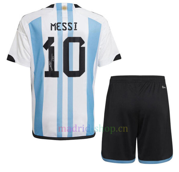 Conjunto de Camisetas Firmada Messi Argentina 3 Estrellas Primera Equipación 2022/23 Niño | madrid-shop.cn