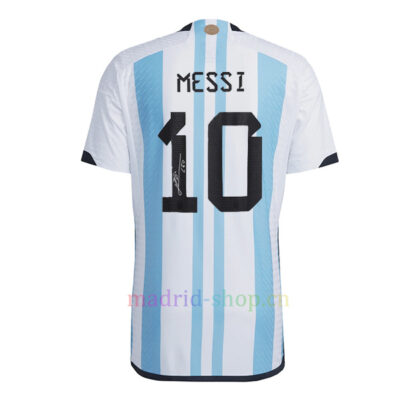 Camisa Assinada Messi Argentina 3 Estrelas Primeiro Equipamento 2022 Versão do Jogador | madrid-shop.cn