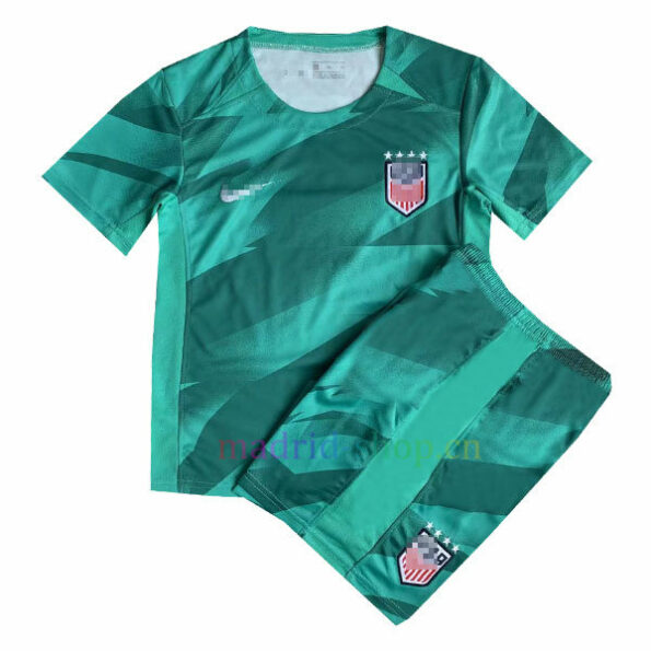 Conjunto de camisa de goleiro feminino dos Estados Unidos 2023 Kid, verde