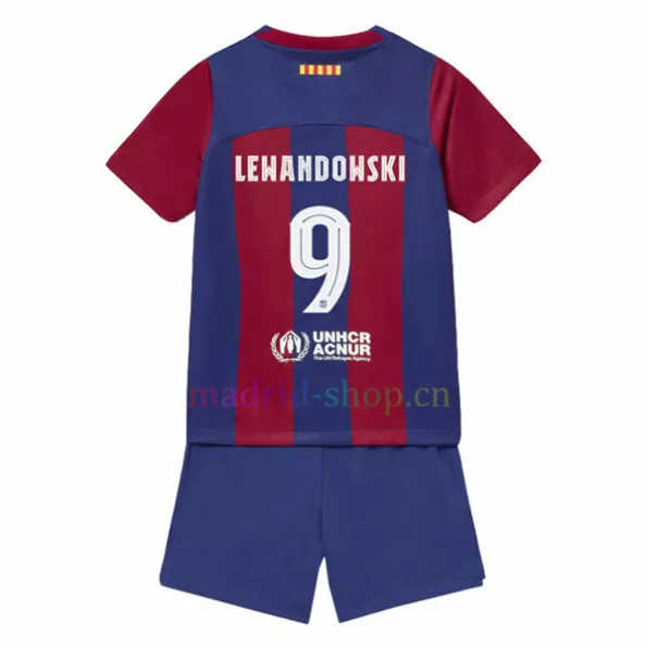 Conjunto de camisa infantil Lewandowski Barça Home 2023-24 UCL